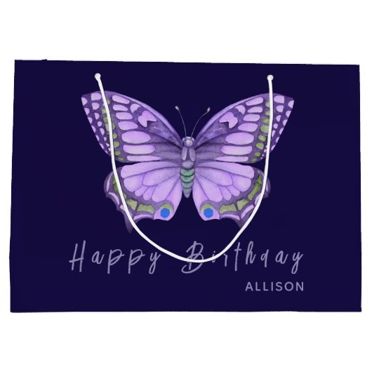 Joyeux Anniversaire Papillon pourpre Grand sac cad (Dos)