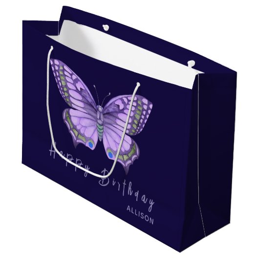 Joyeux Anniversaire Papillon pourpre Grand sac cad (Devant Angle)
