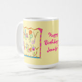 Joyeux anniversaire Personnalisé Mug Jaune (Devant gauche)