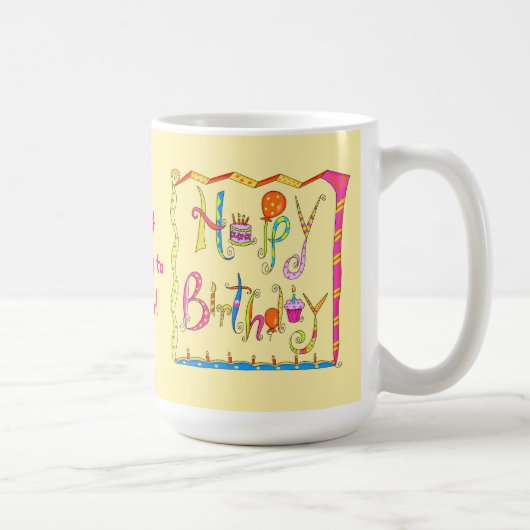 Joyeux anniversaire Personnalisé Mug Jaune (Droite)