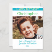 Joyeux Anniversaire photo nom carte magnétique ble (Recto)