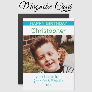 Joyeux Anniversaire photo nom carte magnétique ble