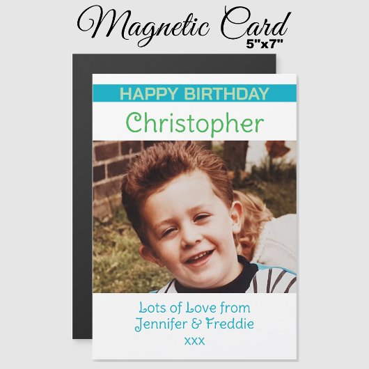 Joyeux Anniversaire photo nom carte magnétique ble