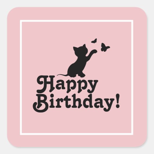 Joyeux Anniversaire Pink Kitten Sticker Papillon d (Devant)