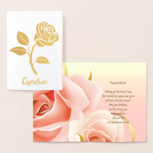 Joyeux anniversaire. Pink Rose Real Foil Cartes de