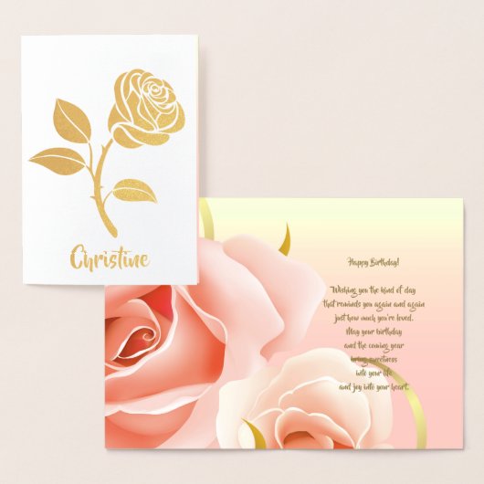 Joyeux anniversaire. Pink Rose Real Foil Cartes de (Affichage)