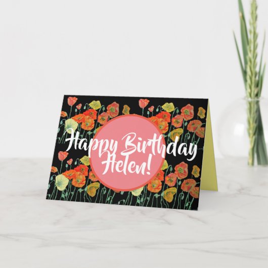 Joyeux anniversaire Poppy floral dames Nom Carte (Devant)