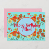 Joyeux anniversaire Poppy floral dames Nom Carte p (Devant / Derrière)