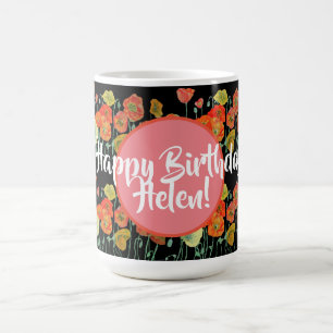 Joyeux anniversaire Poppy floral dames Nom Mug
