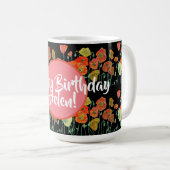 Joyeux anniversaire Poppy floral dames Nom Mug (Devant droit)