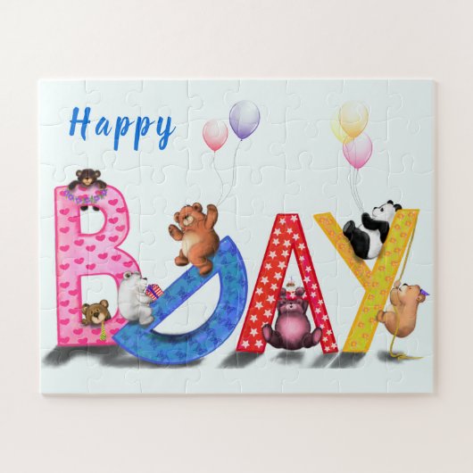 Joyeux Anniversaire Puzzle Baby Bears Party (Horizontal)