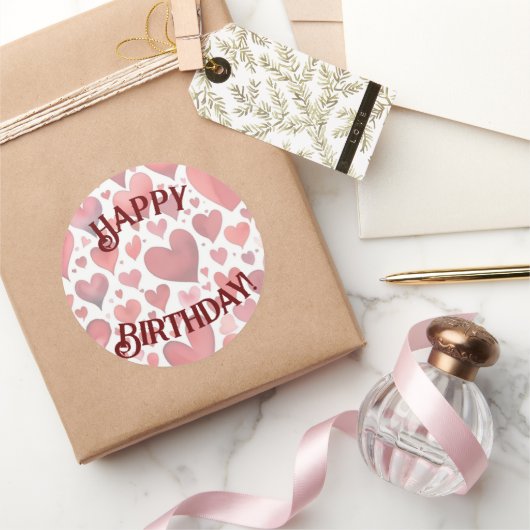 Joyeux Anniversaire Red Hearts Sticker (Cadeaux)