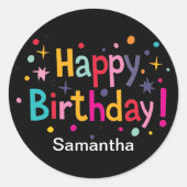 Joyeux Anniversaire (Retro) Sticker Rond Personnal (Devant)