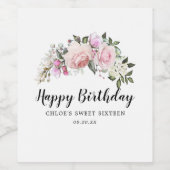 Joyeux Anniversaire Rose Blanc Floral Étiquette (Étiquettes simples)