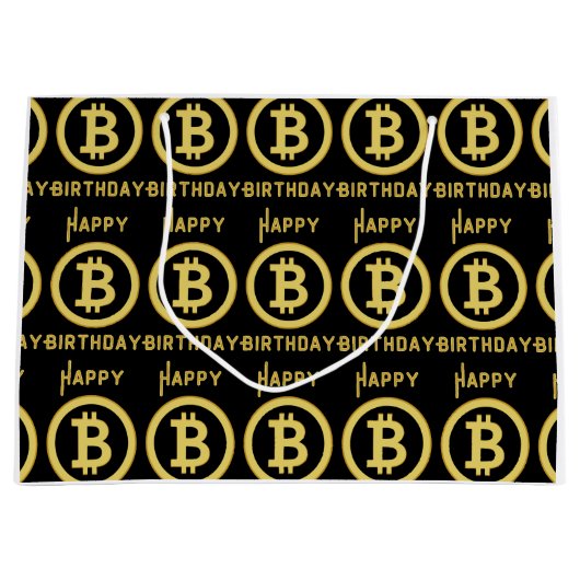 Joyeux Anniversaire Sac Cadeau Grand Bitcoin Or (Devant)