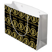Joyeux Anniversaire Sac Cadeau Grand Bitcoin Or (Dos Angle)