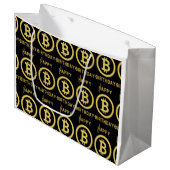 Joyeux Anniversaire Sac Cadeau Grand Bitcoin Or (Devant Angle)
