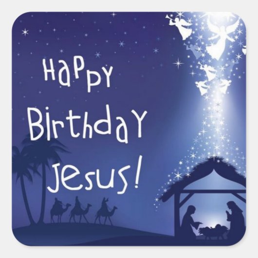 Joyeux Anniversaire Sticker Carré de Noël de Jésus (Devant)