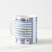 Joyeux Anniversaire Tasse Rayée Bleue et Blanche (Devant gauche)