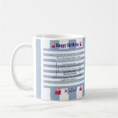 Joyeux Anniversaire Tasse Rayée Bleue et Blanche (Gauche)