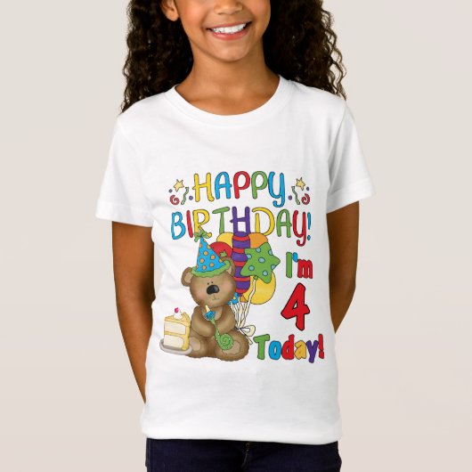 Joyeux anniversaire Teddy Bear 4th T-shirts et cad (Devant)