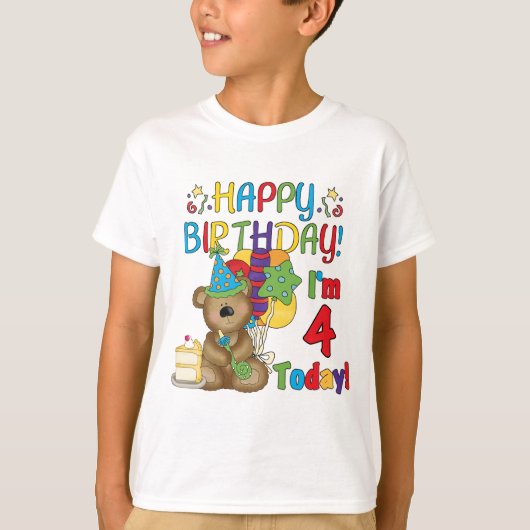 Joyeux anniversaire Teddy Bear 4th T-shirts et cad (Devant)