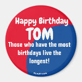 Joyeux anniversaire TOM grand aimant rouge/bleu (Devant)