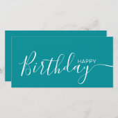 Joyeux Anniversaire Turquoise blanc moderne carte (Devant / Derrière)