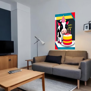 Joyeux anniversaire, vache, gâteau AI Art Poster