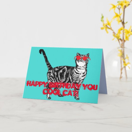 Joyeux anniversaire Vous Cool Tabby Chat Carte d'a (Fleur jaune)