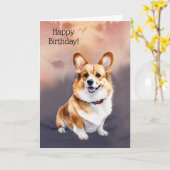 Joyeux Anniversaire Welsh Pembroke Corgi Carte Chi (Fleur jaune)