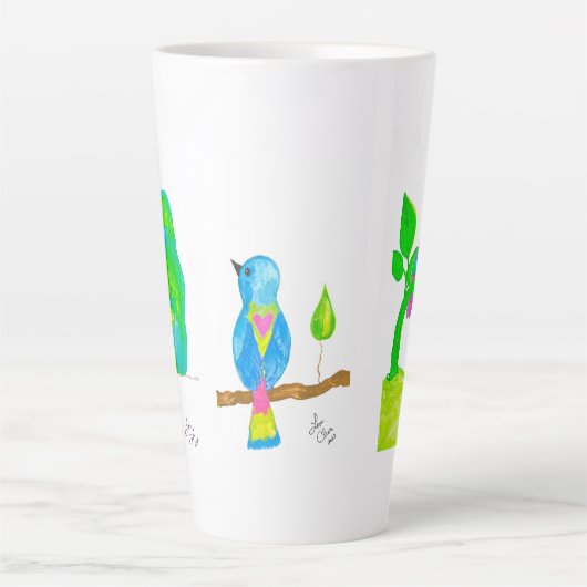 Joyeux Aquarelle Oiseaux Latte Mug (Devant)
