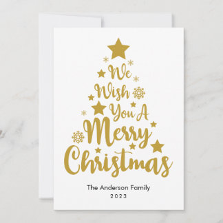 Joyeux Arbre de Noël Forme Dans Carte de Noël Or