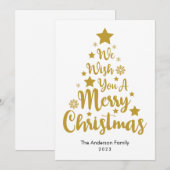 Joyeux Arbre de Noël Forme Dans Carte de Noël Or (Devant / Derrière)