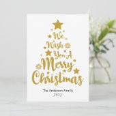 Joyeux Arbre de Noël Forme Dans Carte de Noël Or (Debout devant)