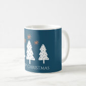Joyeux arbres de Noël et étoiles Mug bleu (Devant droit)