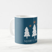 Joyeux arbres de Noël et étoiles Mug bleu (Devant gauche)