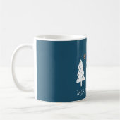 Joyeux arbres de Noël et étoiles Mug bleu (Gauche)