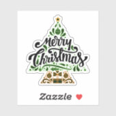 Joyeux autocollant d'arbre de Noël (Feuille)