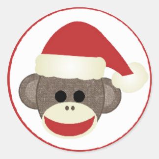Joyeux autocollant Père Noël Sock Monkey