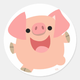 Joyeux autocollant rond de cochon de dessin