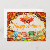 Joyeux automne. Illustration. Carte saisonnière. (Devant / Derrière)