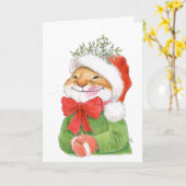 "Joyeux Baisemouse" Carte de Noël Souris (Fleur jaune)