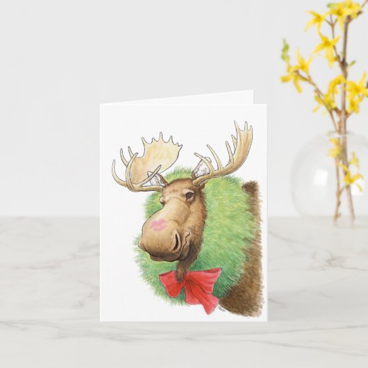 Joyeux Baisermoos ! Carte de Noël d'élan (Fleur jaune)