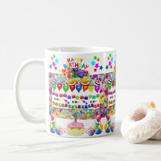 Joyeux Ballons de Mug Anniversaire (Avec donut)