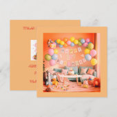 Joyeux Balloons Première Invitation Carte d'Annive (Devant / Derrière)