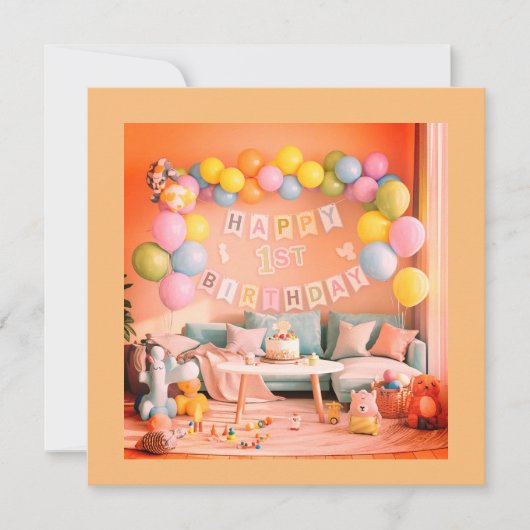 Joyeux Balloons Première Invitation Carte d'Annive (Devant)