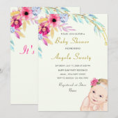 Joyeux bébé fille douche Invitation Concevoir votr (Devant / Derrière)