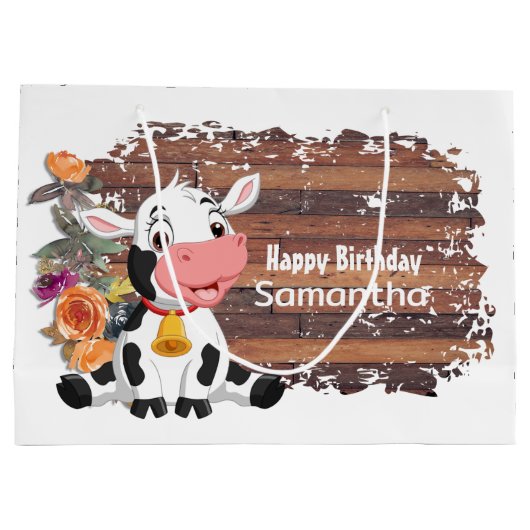 Joyeux Bébé Vache Rustique Gros Sac Cadeau (Dos)