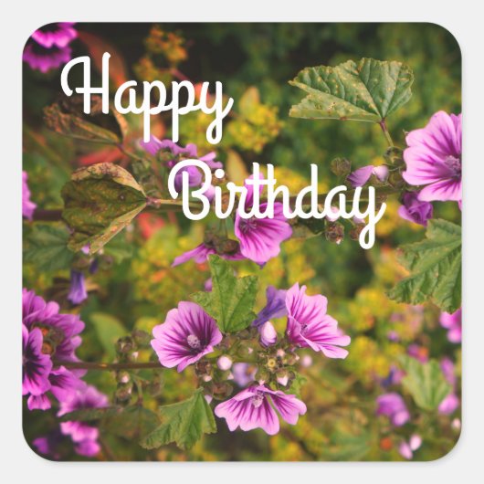 Joyeux BIrthday Zebra Hollyhock Flowers Stickers (Devant)